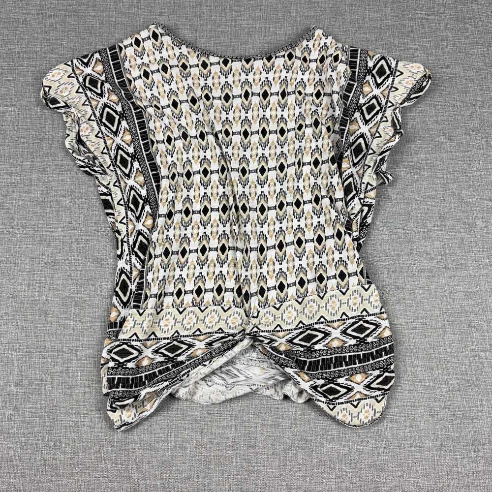 Lucky Brand Shirt Womens Medium Round Neck Flutter Sleeve Twist Front Top